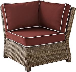 Crosley Furniture KO70018WB-SG Bradenton Outdoor Wicker Sectional Corner Chair, Brown with Sangria Cushions
