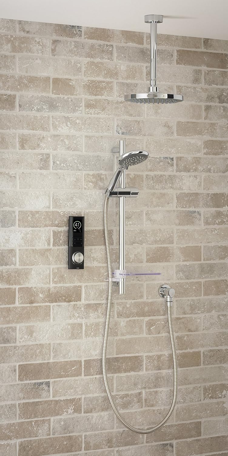 Triton HOME Digital Mixer Shower - Circular - 2 Outlet All-in-One Ceiling Pack with Riser Rail (Pumped), Black - Image 3