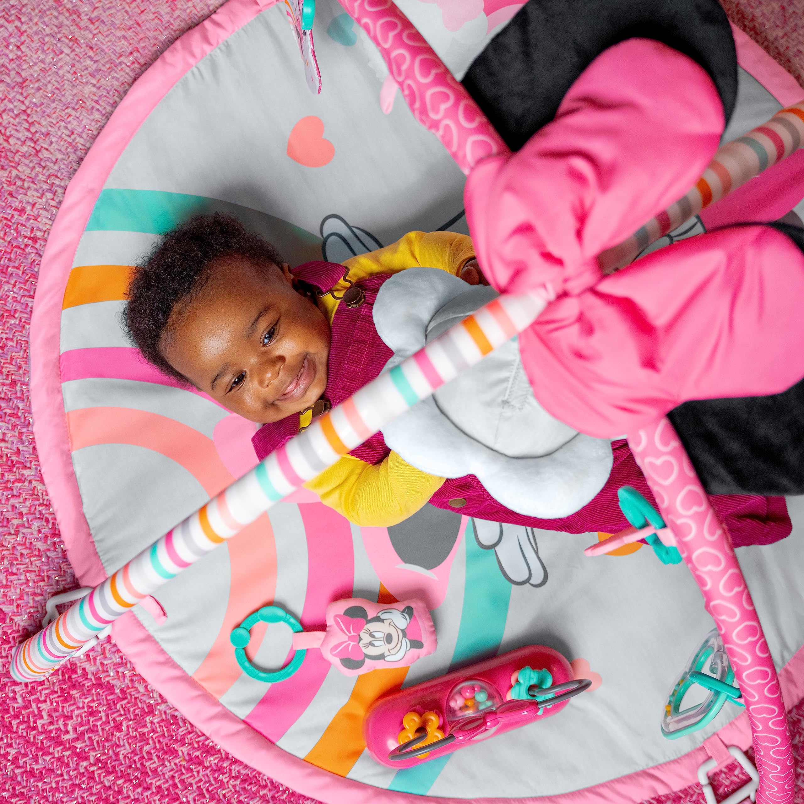 Bright Starts Disney Baby Minnie Mouse Forever Besties Activity Gym with Music and Lights, Pink, Newborn+