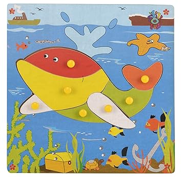 Skillofun Wooden Theme Puzzle Standard Whale Knobs, Multi Color