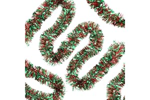 JOYYPOP 39.6 Feet Christmas Tinsel Garland Red and Green Shiny Tree Tinsel Garland Metallic Garland Decorations for Christmas Holiday Party, 6.6 Feet,6 Pcs
