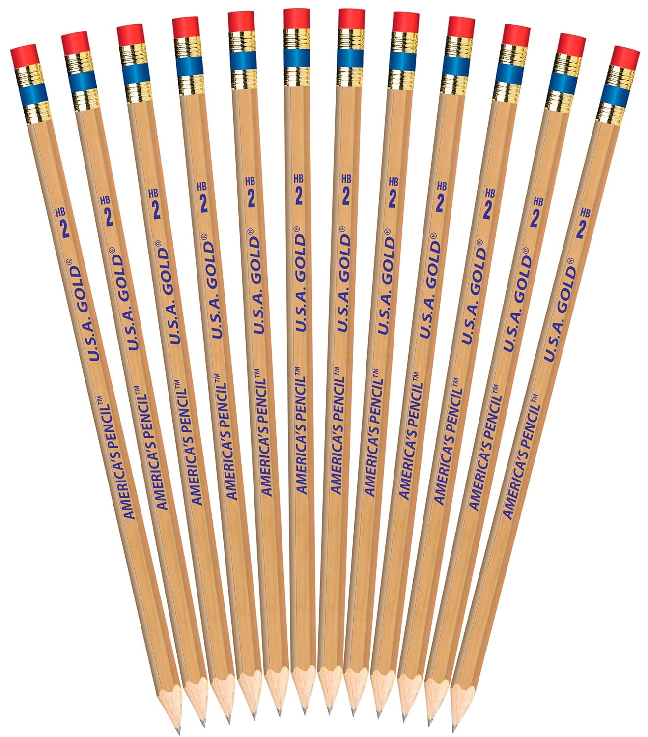 Write Dudes USA Gold Natural Wood Presharpened 2 Pencils, 12Pack