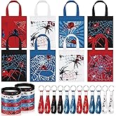 Dansydaisy 32 Pcs Halloween Spider Birthday Party Decorations Party Favors Include 8 Spiderweb Non Woven Handle Bags 12 Bracelet 12 Keychains for Favors