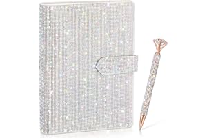 Resholder A5 Glitter Rhinestone 6 Ring Notebook Binder with Diamond Pen Set Silver Bling Office Accessories Supplies for Women Teen Girls Glitter Gift Set