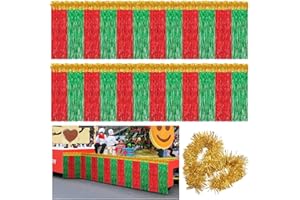 Crowye 10 Pcs Christmas Parade Float Decoration Kit Include 9.02 x 2.46 ft Foil Fringe Table Skirt 78.8 x 3.55 in Metallic Tinsel Garland for Trailer Car Xmas Float Supplies Decor (Red,Green,Gold)