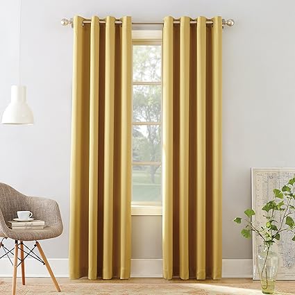 Sun Zero Barrow Energy Efficient Grommet Curtain Panel, 54 x 95, Flax Yellow