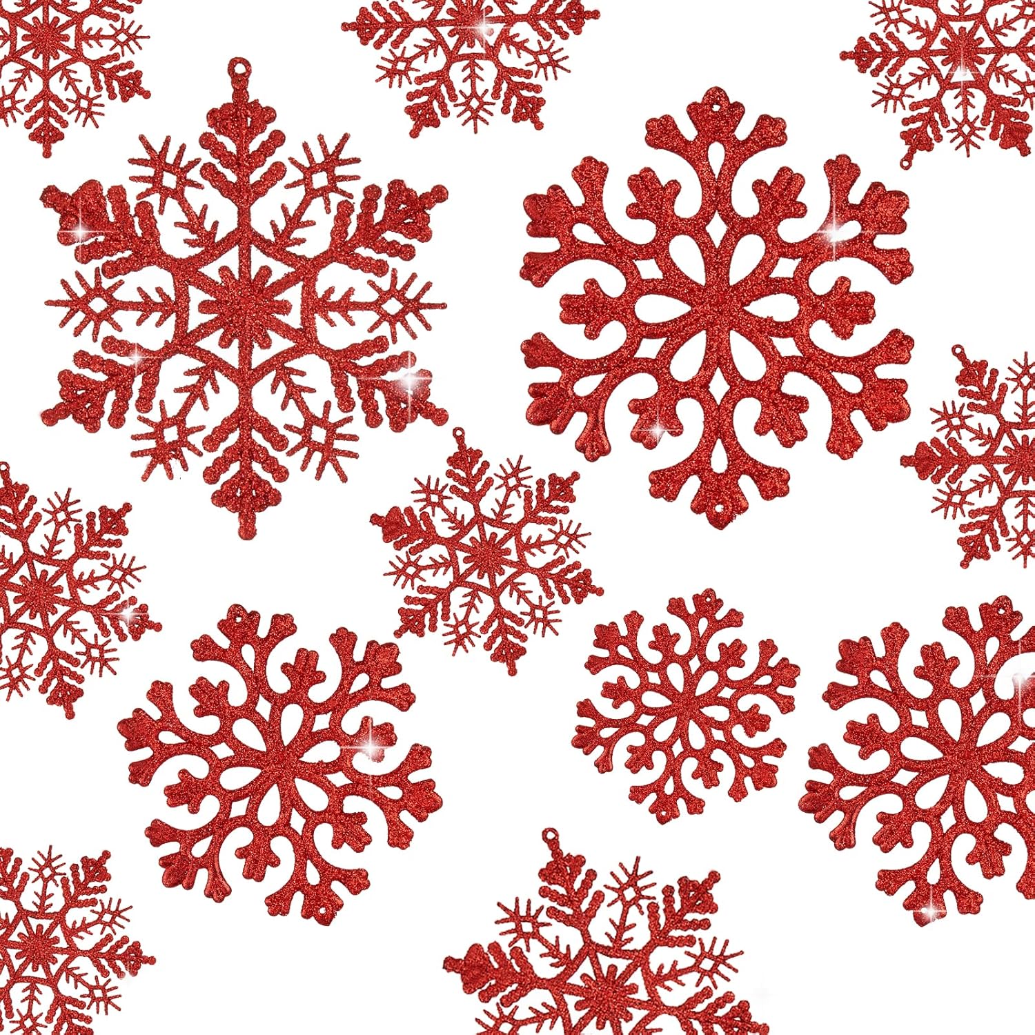 Ornaments - 36pcs Christmas Snowflake Ornaments Plastic Glitter Snowflakes Ornaments for Xmas Tree Decorations, 4-inch, Red