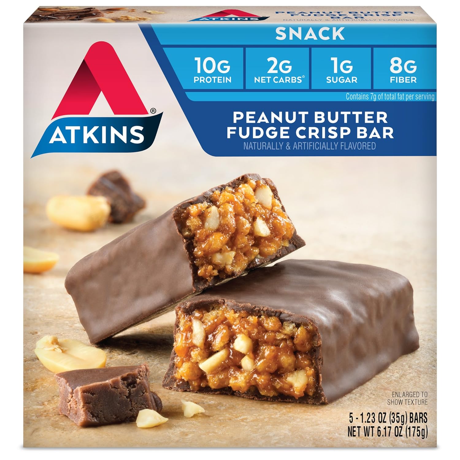 Atkins Snack Bar, Peanut Butter Fudge Crisp, Keto Friendly, 5 Count