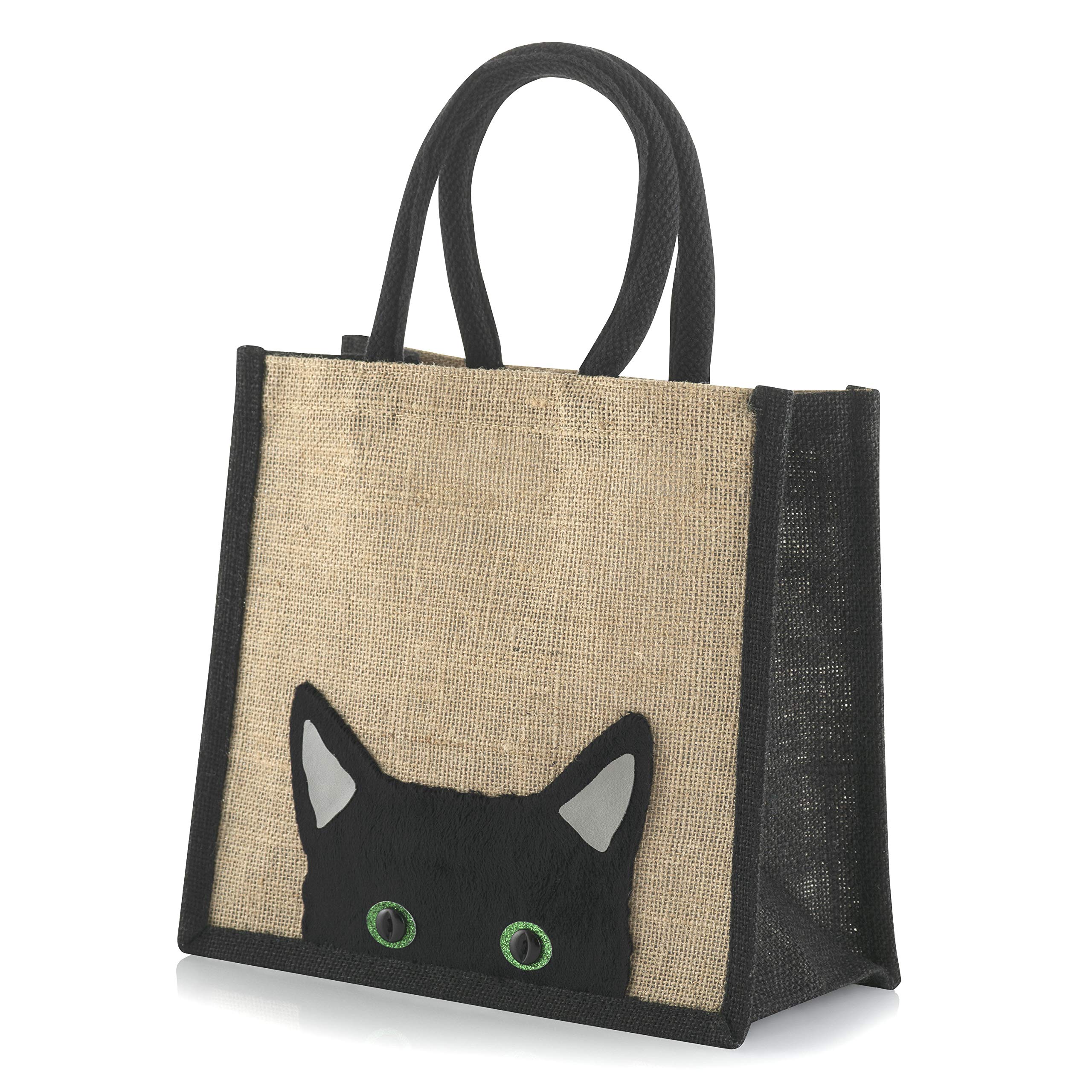 Jute Black Trim Lunch / Gift Bag - Peek a Boo Cat - 24 cm high x 26 cm Wide x 17 cm Depth