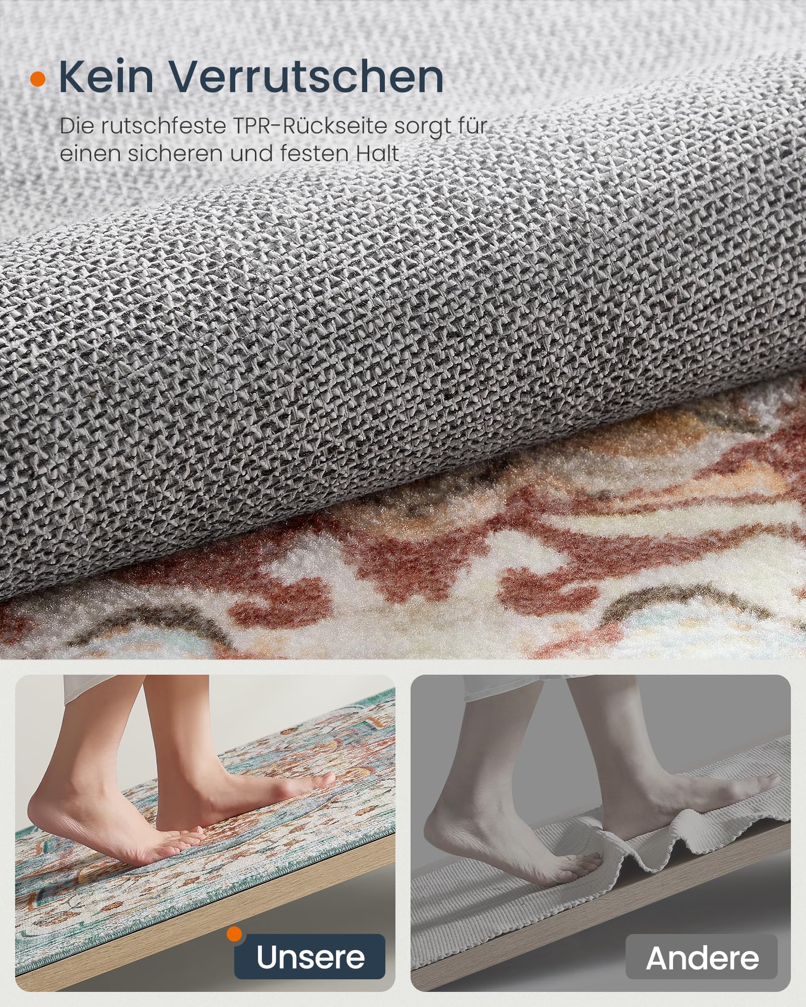 SONGMICS HOME Vintage Teppich, 120 x 170 cm, Wohnzimmerteppich, Schlafzimmerteppich, Waschbarerteppich, Rutschfester Teppich, für Küche, Flur, Esszimmer, aquamarinblau TAR032Q01 4