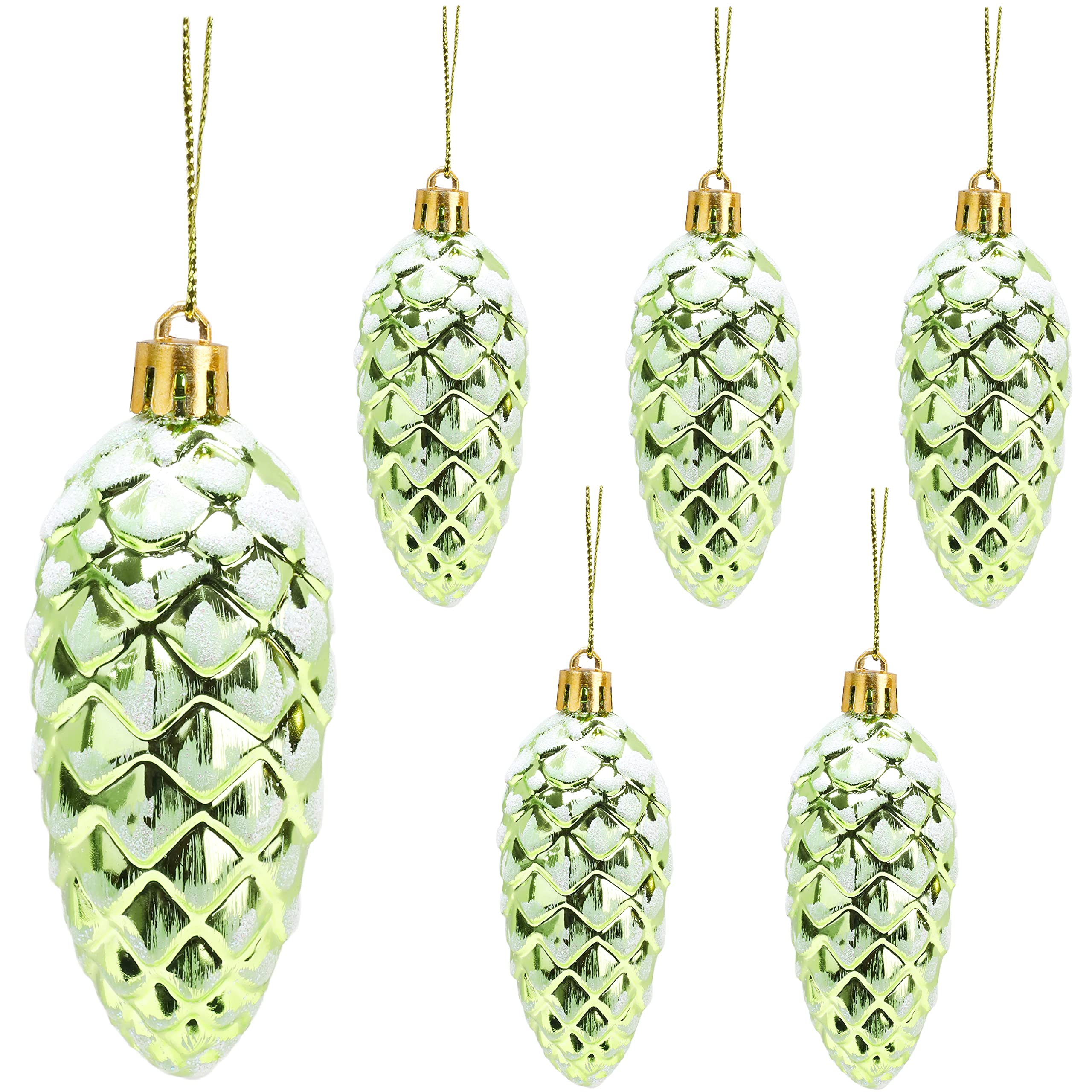 Christmas Concepts® Pack of 6–90mm Shiny & Glitter Decorated Pine Cone Baubles – Christmas Tree Decorations (Lime Green)