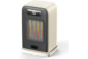 FLANUR Portable Space Electric Heater with Thermostat, 1500W PTC Ceramic Fast Heating & ECO Mode - 2-in-1 Heater Fan, Remote, Digital Display, 12H Timer, Under 35dB Quiet Indoor Space Heater-Ivory