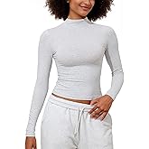 PrettyGuide Women's Cotton Long Sleeve Shirts Mock Neck Basic Tee Tight Fitted Fall Y2K Crop Top Going Out Tops
