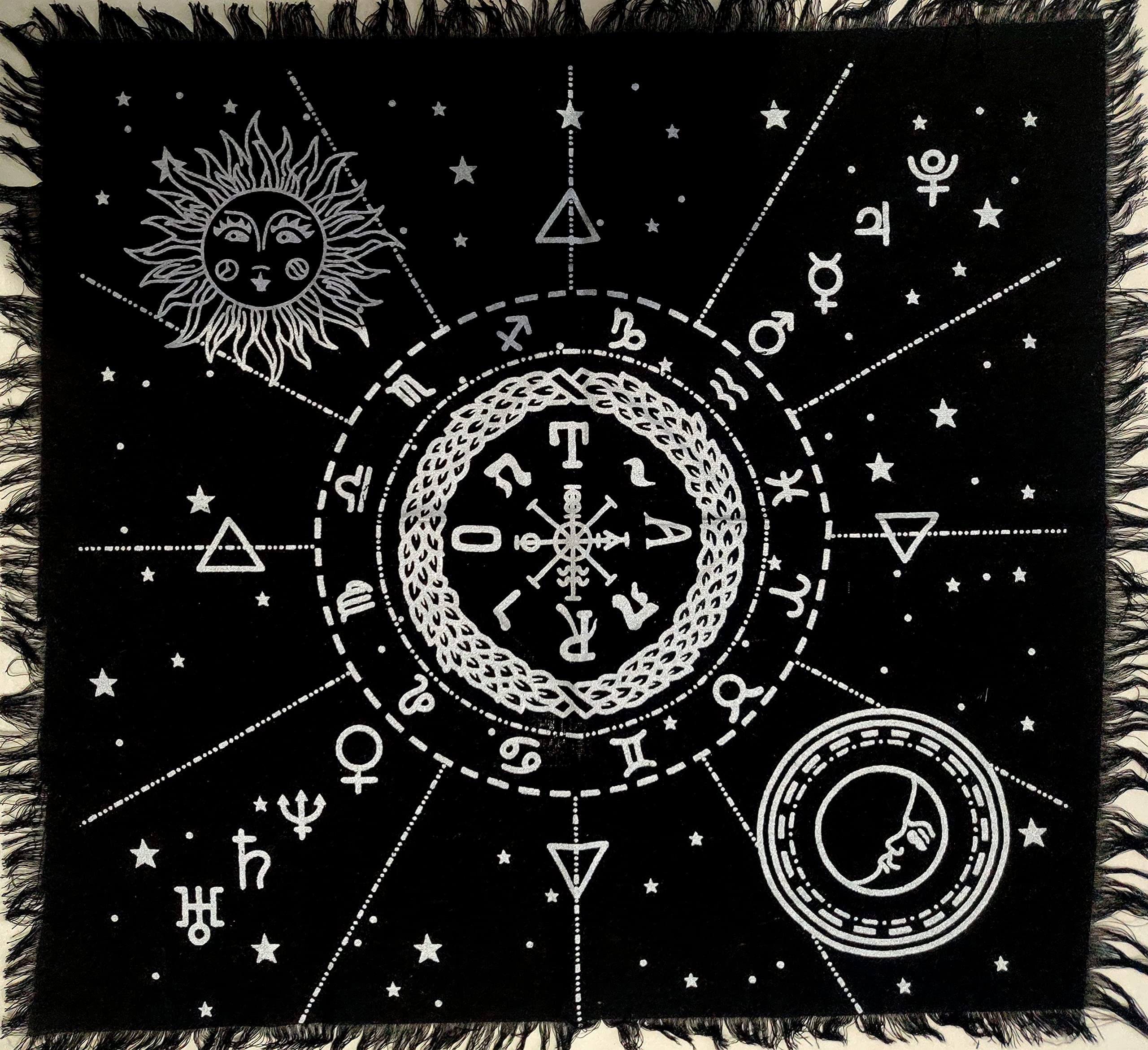 INDIAN CRAFT CASTLE Altar Cloth Zodiac Witchcraft Alter Tarot Spread Top Cloth Wiccan Square Spiritual Sacred Cloth Galaxy 12 Constellation Silver, 18 x 18 Inches