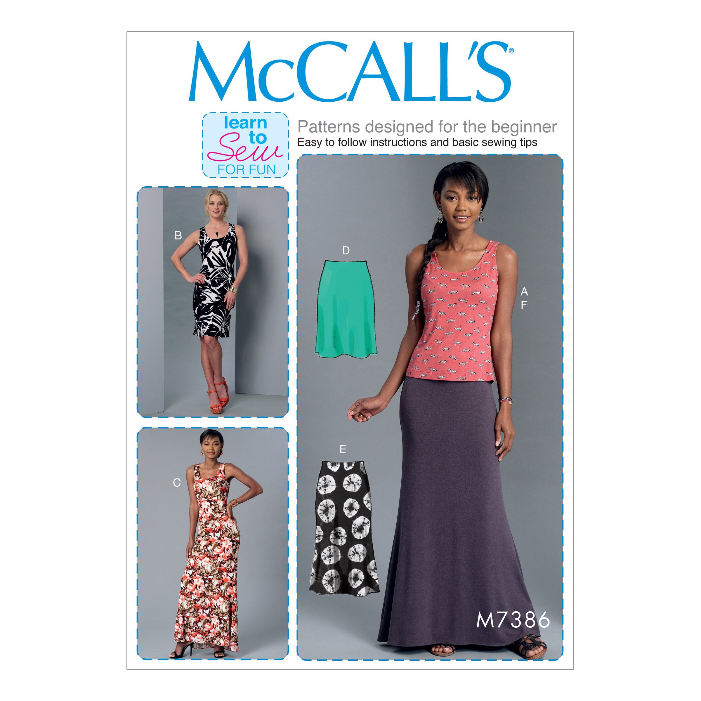Mccall's Patterns 7386 Y,Misses Top,Dresses and Skirts,Sizes, Paper, Multicoloured, Y (XSM-SML-MED)