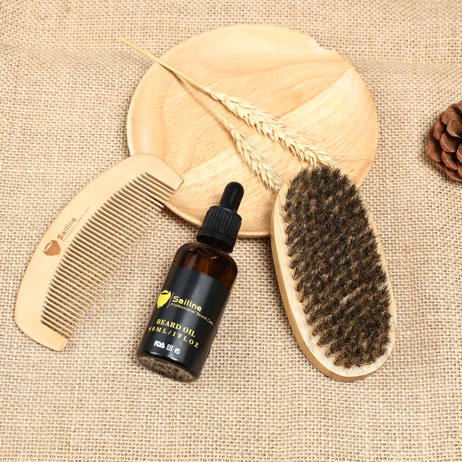 SAILINE 2018 New Beard Grooming & Trimming Kit for Men Care Beard Brush Beard Comb Beard Oil Conditioner Mustache Beard Balm Butter 3 in1 Travel Gift Set