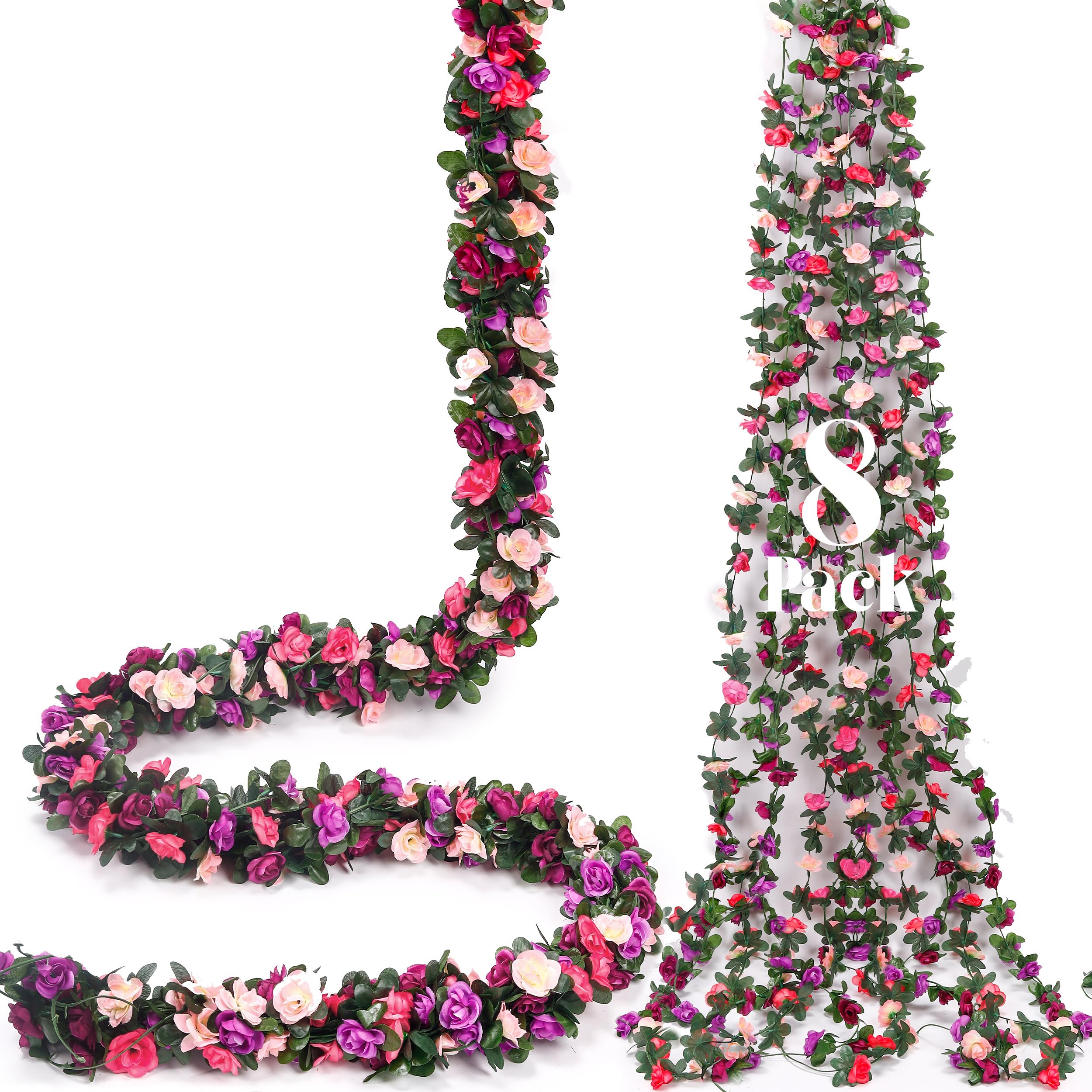 Miracliy 8 Pack 65 FT Flower Garland Decorations Plastic Artificial Flowers for Wedding Decoration Photo Booth Backdrop