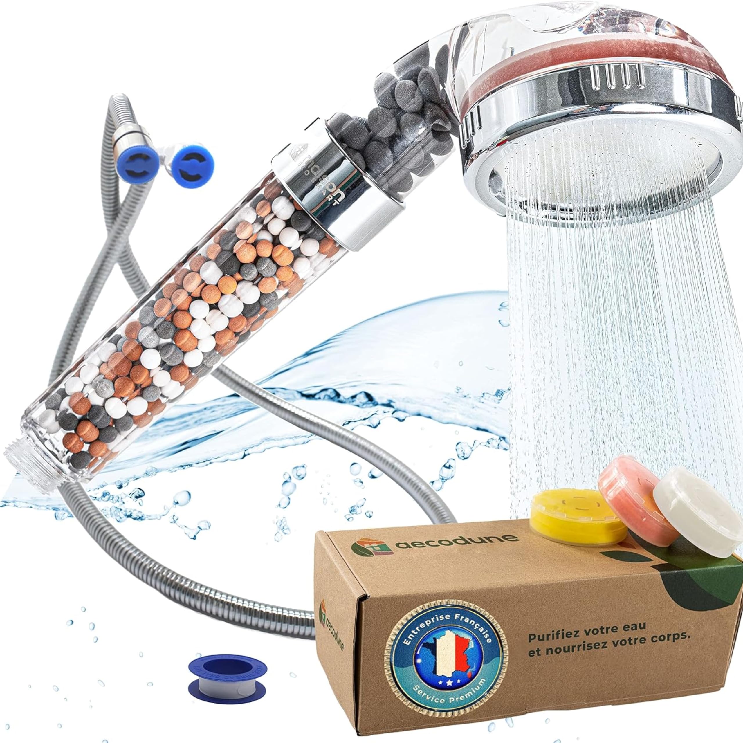 Aecodune XL Vitamin C Premium Shower Head Filter & 1.5M Hose - Become Sublime - Anti-Limescale, Removes 99% Chlorine & Impurities - Beauty & Purity - Eco-Friendly, Scented, High Pressure Shower