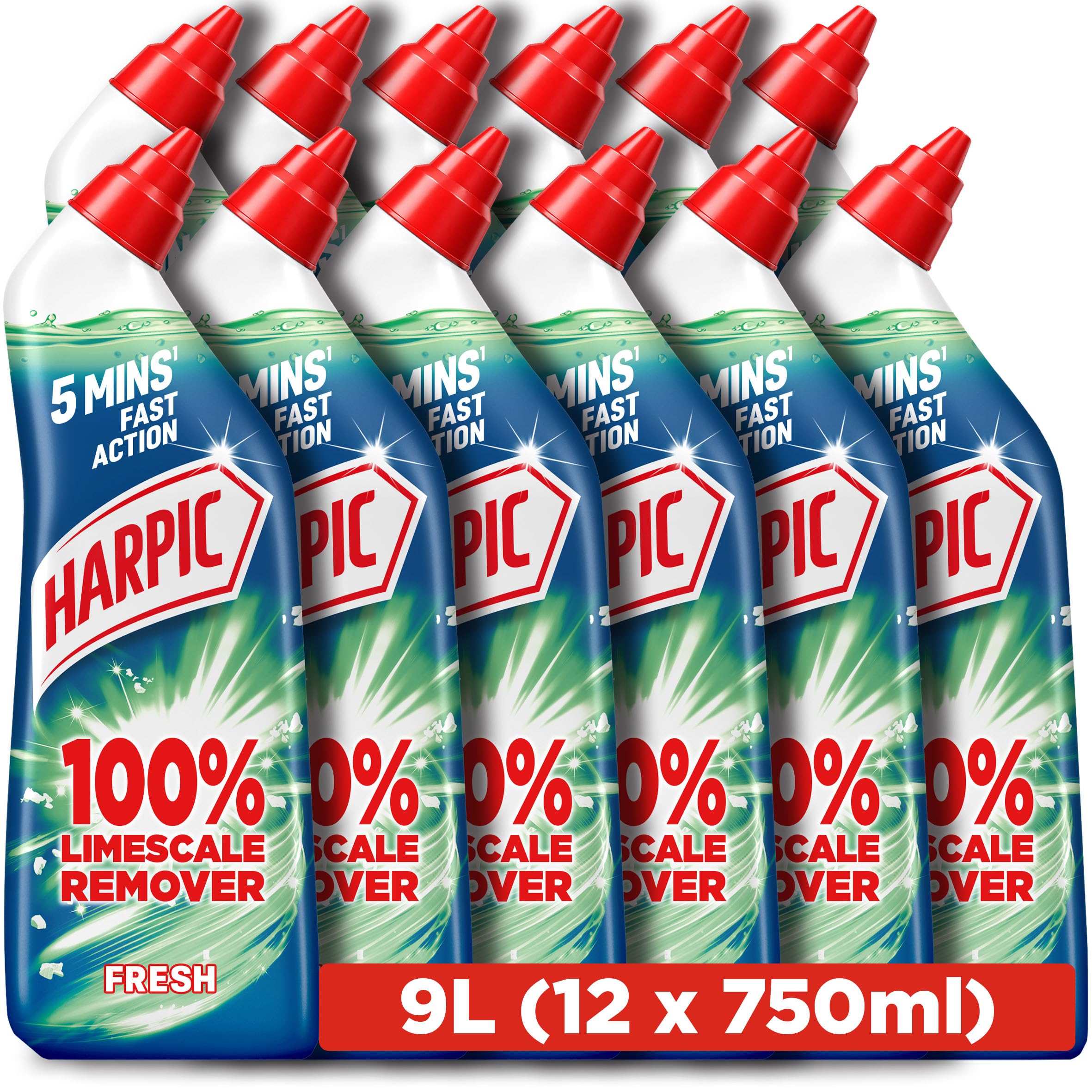 Harpic Limescale Remover, Toilet Cleaner, Original, 750ml (12 x 750ml, Total 9.0L), Fast acting, Kills 99.9% of Bacteria