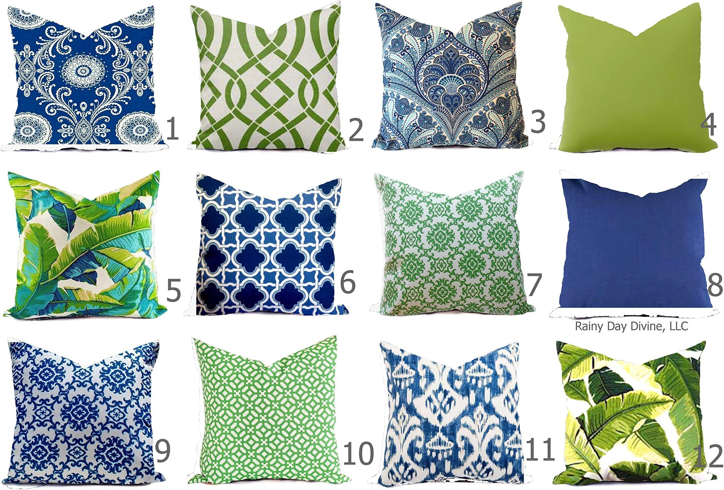 Outdoor Pillow Cover Cobalt Royal Blue Navy Green Palm