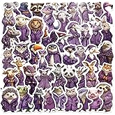50 Pcs Funny Anthropomorphic Animal Stickers – Cute Vinyl Purple Robe Cartoon Creatures Decals for Laptop, Water Bottle, Scrapbook, Journal, Gift, Aesthetic Animal Illustration Sticker Pack