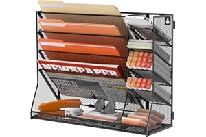 SUPEASY Organiseur mural de fichiers à 5 niveaux avec 4 porte-stylos, organiseur mural pour bureau avec plateau inférieur en 