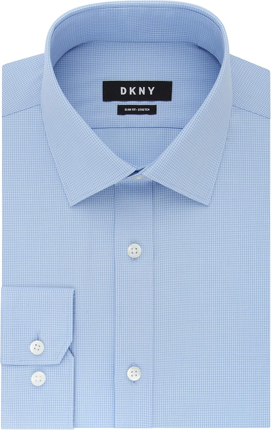 DKNY Men's Dress Shirt Slim Fit Stretch Check, Blue Ice, 17" Neck 32