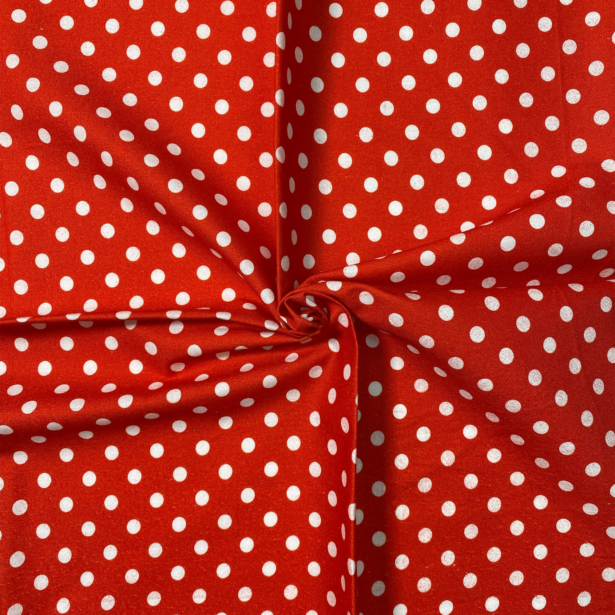 Cotton Fabric - 44" / 111cm Wide Fabric 8mm 100% Cotton Polka Dot for DIY, Home Décor, Dresses - Red on White (3 Metre)