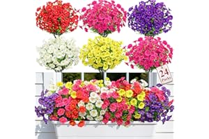 Alupssuc 24 Bundles Artificial Flowers for Outdoors Spring Decoration, Faux Flowers UV Resistant Silk Morning Glory with Euca
