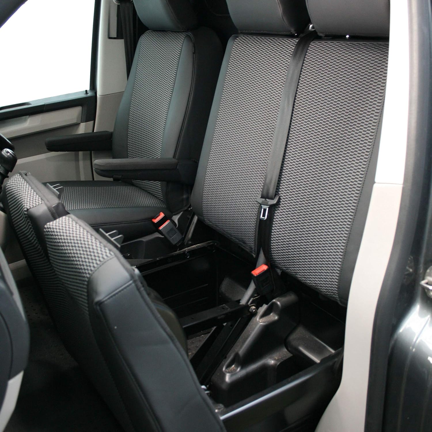 thumbnail image 2 of VW Transporter T6 Waterproof Seat Covers – Full Front Set, Black 600D Polyester, Airbag Compatible 2 of 5