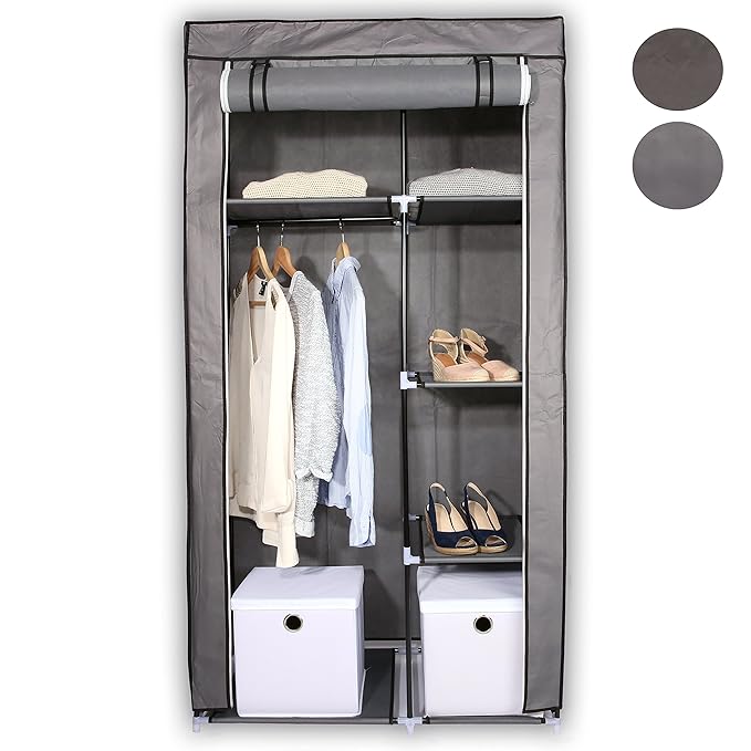 TRESKO® Stoffschrank 172 x 88 x 45 cm Faltschrank Kleiderschrank Textilschrank Campingschrank Garderobenschrank, mit Kleiders