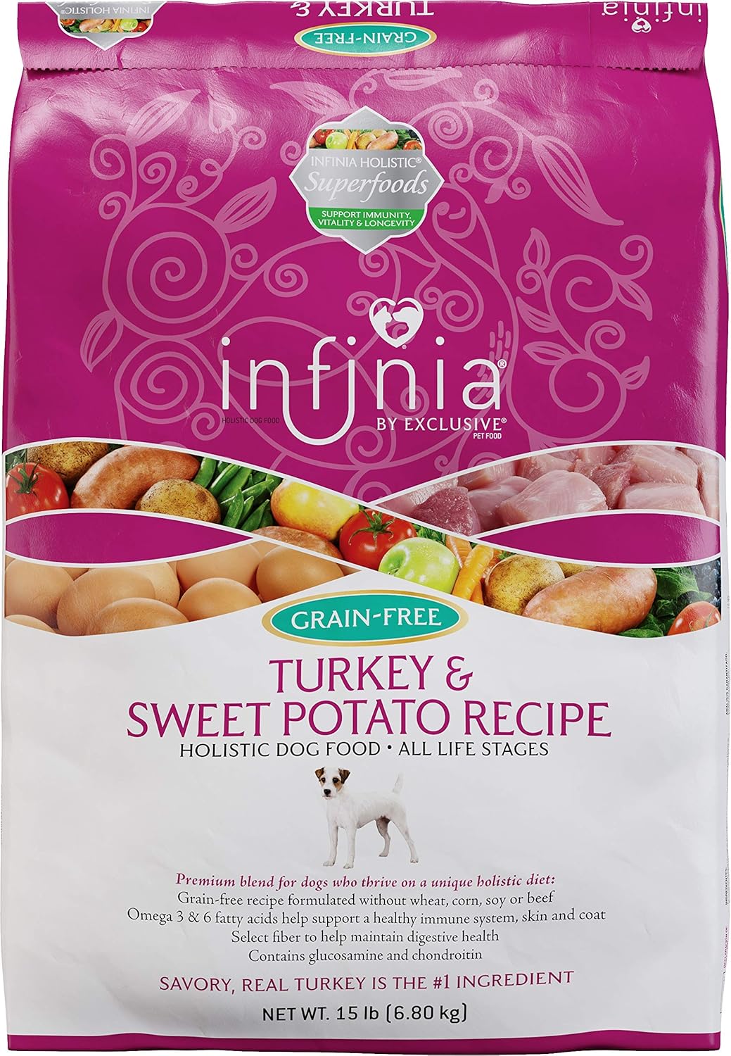 Infinia | Turkey and Sweet Potato Grain-Free Adult Dog Food | Nutritionally Complete - 15 Pound (15 lb.) Bag