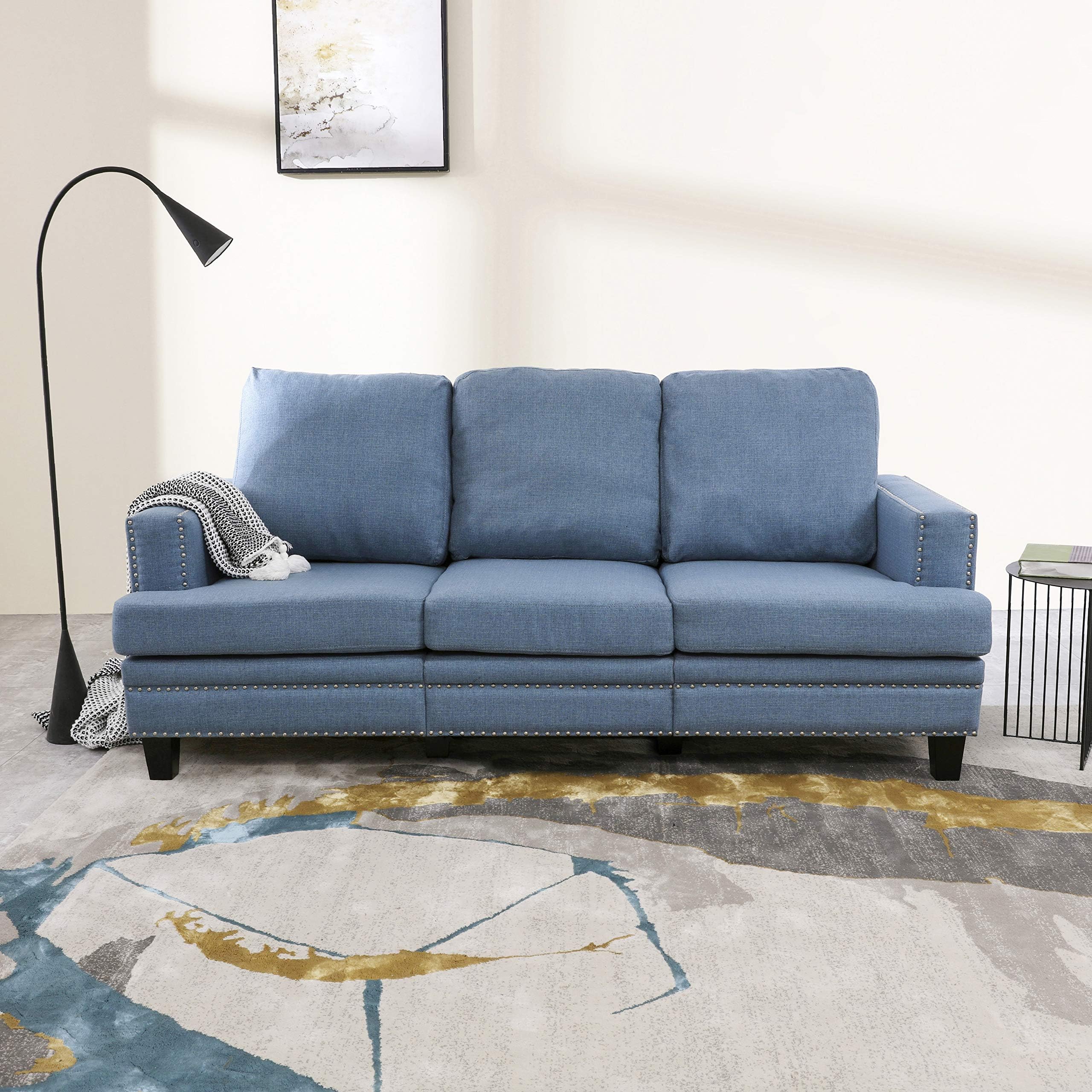 LOKATSE HOME 3 Seat Large Sofa for Living Room Fabric Couch Furniture, Blue
