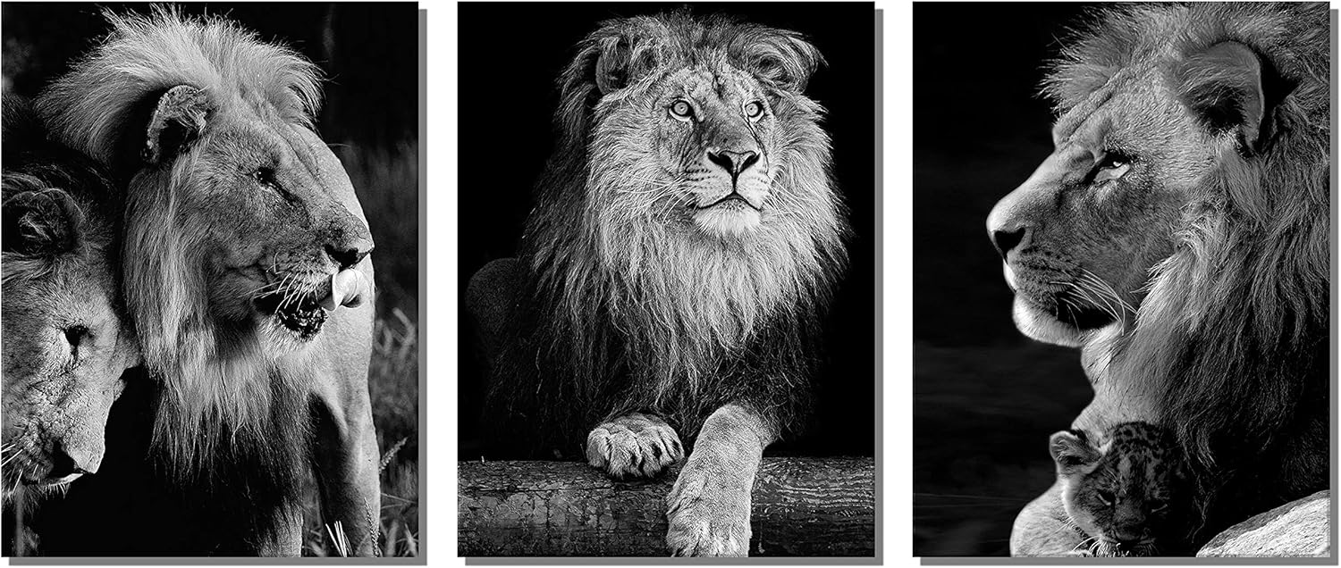 African Animals Black and White Lion Decor Contemporary Canvas Wall Art Decorations for Living Room Office Bedroom Decor(12