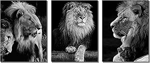 African Animals Black and White Lion Decor Contemporary Canvas Wall Art Decorations for Living Room Office Bedroom Decor(12