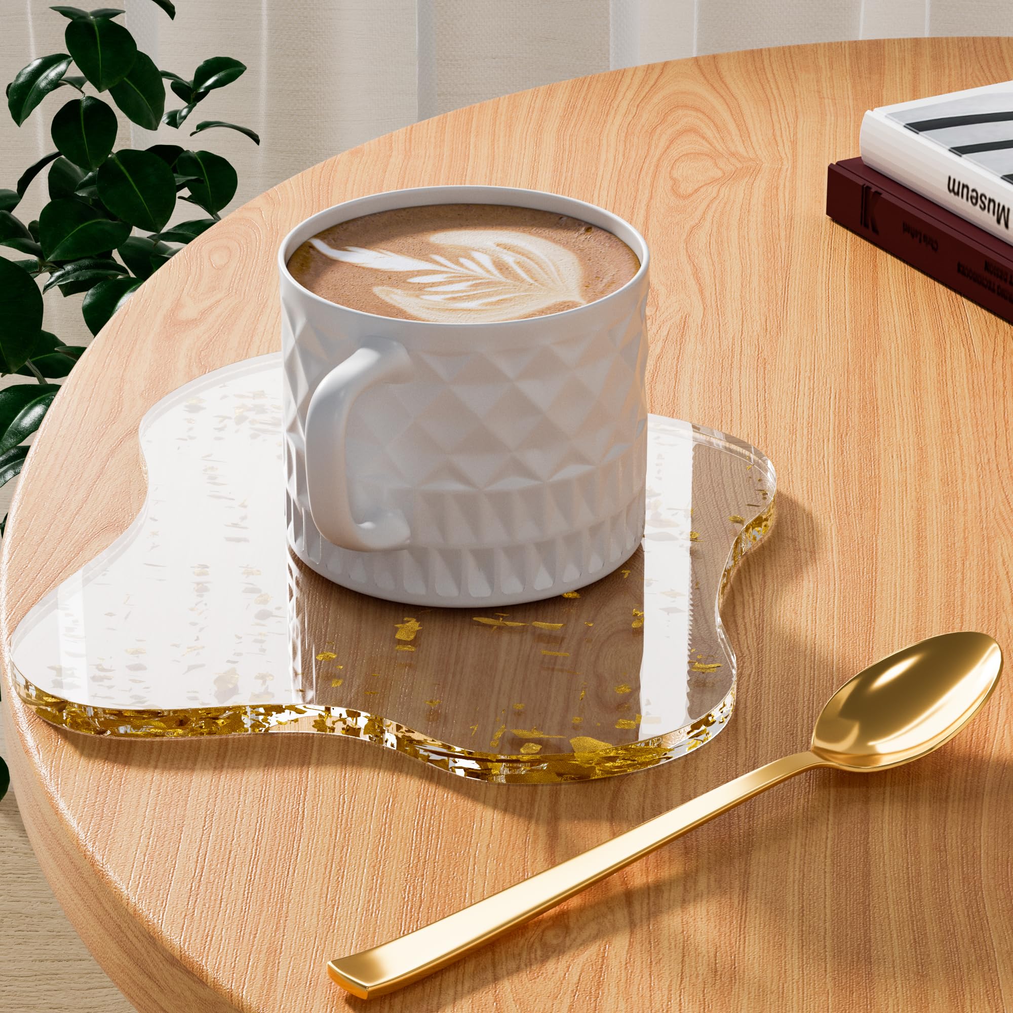 Photo 1 of Leadiy Acrylic Coaster Decorative Plates, Irregular Bar Drink Coaster, Clear Cloud Shape Coffee Cup Coaster, Perfect for Tabletop Protection and Accessories Display.(Gold)