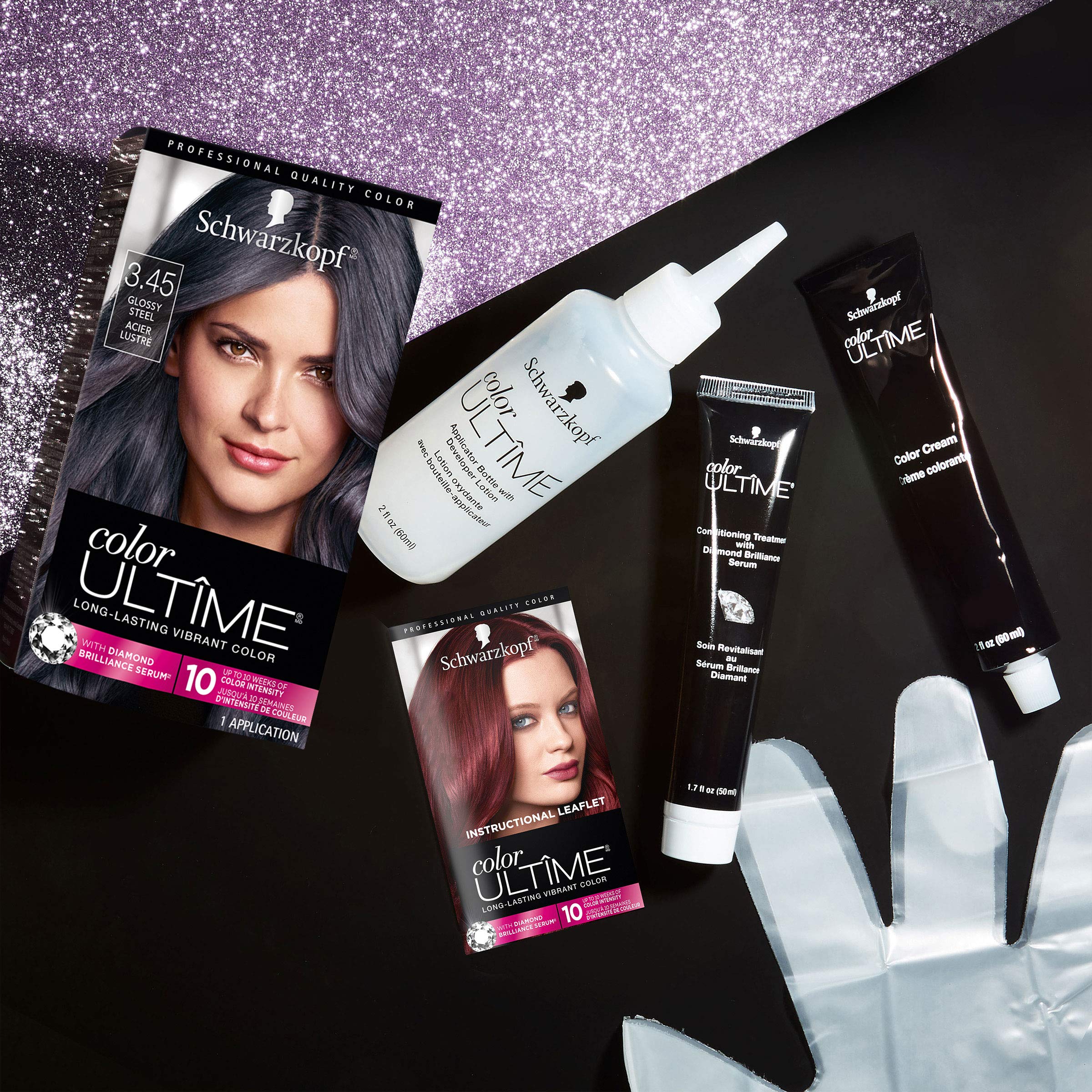 Schwarzkopf Color Ultime Metallic Permanent Hair Color Cream, 3.45 Glossy Steel