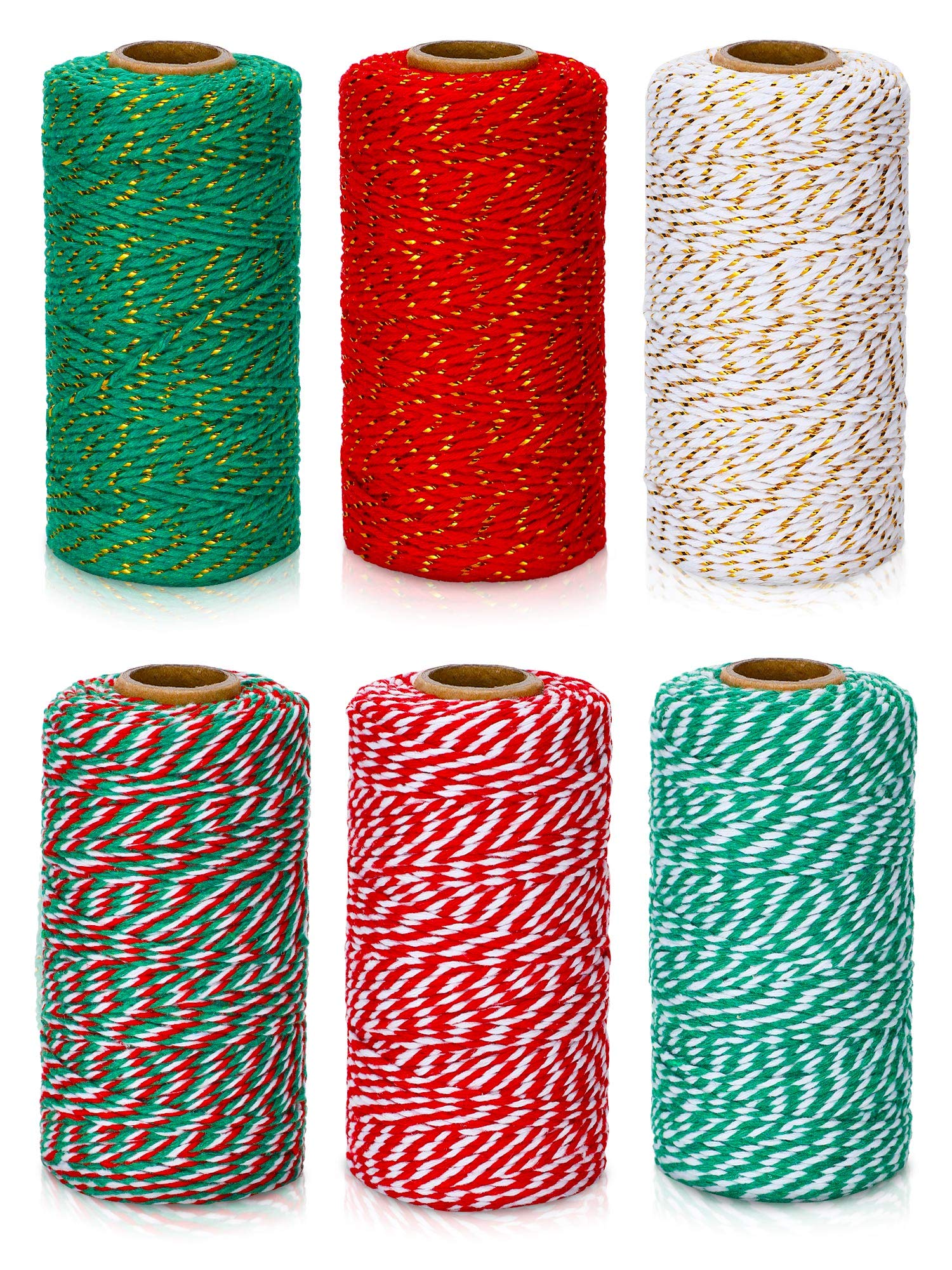 6 Rolls 1968 Feet Christmas Twine Cotton Baker Twine Wrapping Rope for Christmas DIY Crafts Gift Decorations, 6 Colors