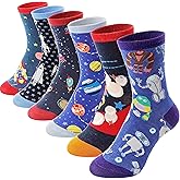 Anlisim 6 Pairs Boys Kids Socks Fun Crazy Funny Novelty Cartoon Space Rocket Dinosaur Crew Cotton Socks