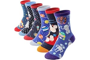 Anlisim 6 Pairs Boys Kids Socks Fun Crazy Funny Novelty Cartoon Space Rocket Dinosaur Crew Cotton Socks