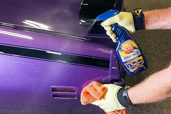 303 SPRAY WAX – QUICK AND EASY SPRAY ON CAR WAX – LASTS UP TO 90 DAYS – USE ON WET OR DRY SURFACES – NATURAL AND SYNTHETIC PROTECTION – CARNAUBA WAX FORMULATION, 16 FL. OZ, BLUE