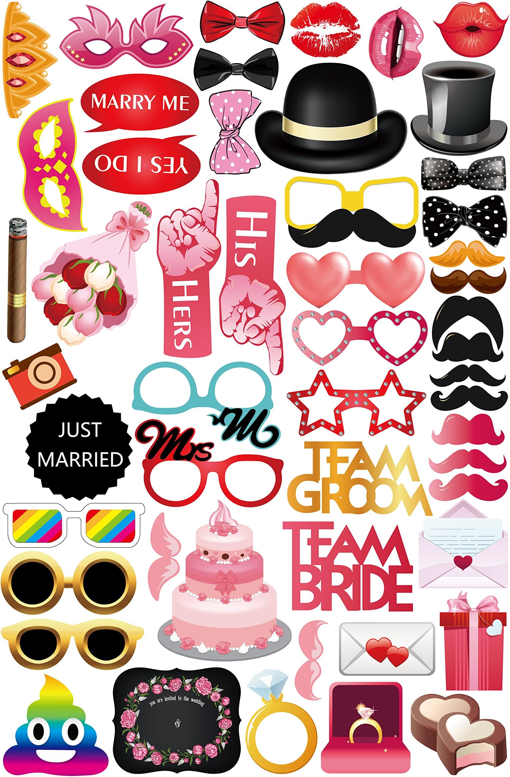 Ohlily Wedding Photo Booth Props 52 Pieces DIY Kit for Wedding Party