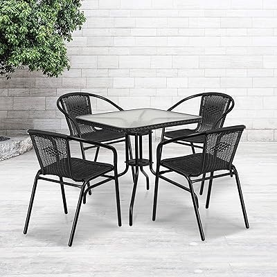 Flash Furniture 28'' Square Glass Table with 4 Rattan Chairs