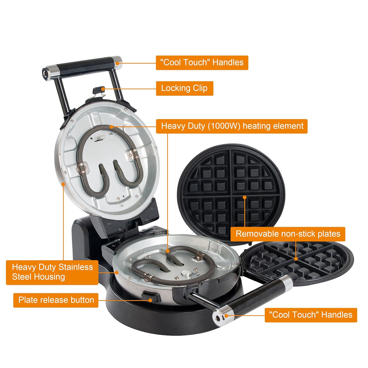 secura detachable 360 rotating belgian waffle maker with removable plates