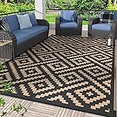 GENIMO Outdoor Rug for Patio Clearance, 9'x12' Reversible Camping Mat, Waterproof Plastic Straw Rugs for RV, Camper, Balcony,