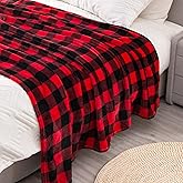 BEDELITE Flannel Blanket for Couch, Red & Black Plaid Fleece Twin Blanket, Soft & Warm Buffalo Plaid Decor Gift Blanket for Women, Men, 60"x80"