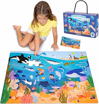 BONNYCO Giant Ocean Animals Floor Puzzle 48 Large Pieces 36.2 x 24.4 in