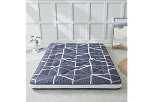 Heimorn Japanese Floor Mattress Futon Mattress, Thicken Sleeping Mattress Foldable & Portable Roll up Camping Mattress, Blue Geometry Twin