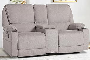 KIGOTY Loveseat Recliner Sofa,2 Seat Reclining Loveseat,Manual Recliner Sofa,Home Theater Seating with Storage Console，RV Love Seat Couch Chair with 4 Cup Holders,Light Grey