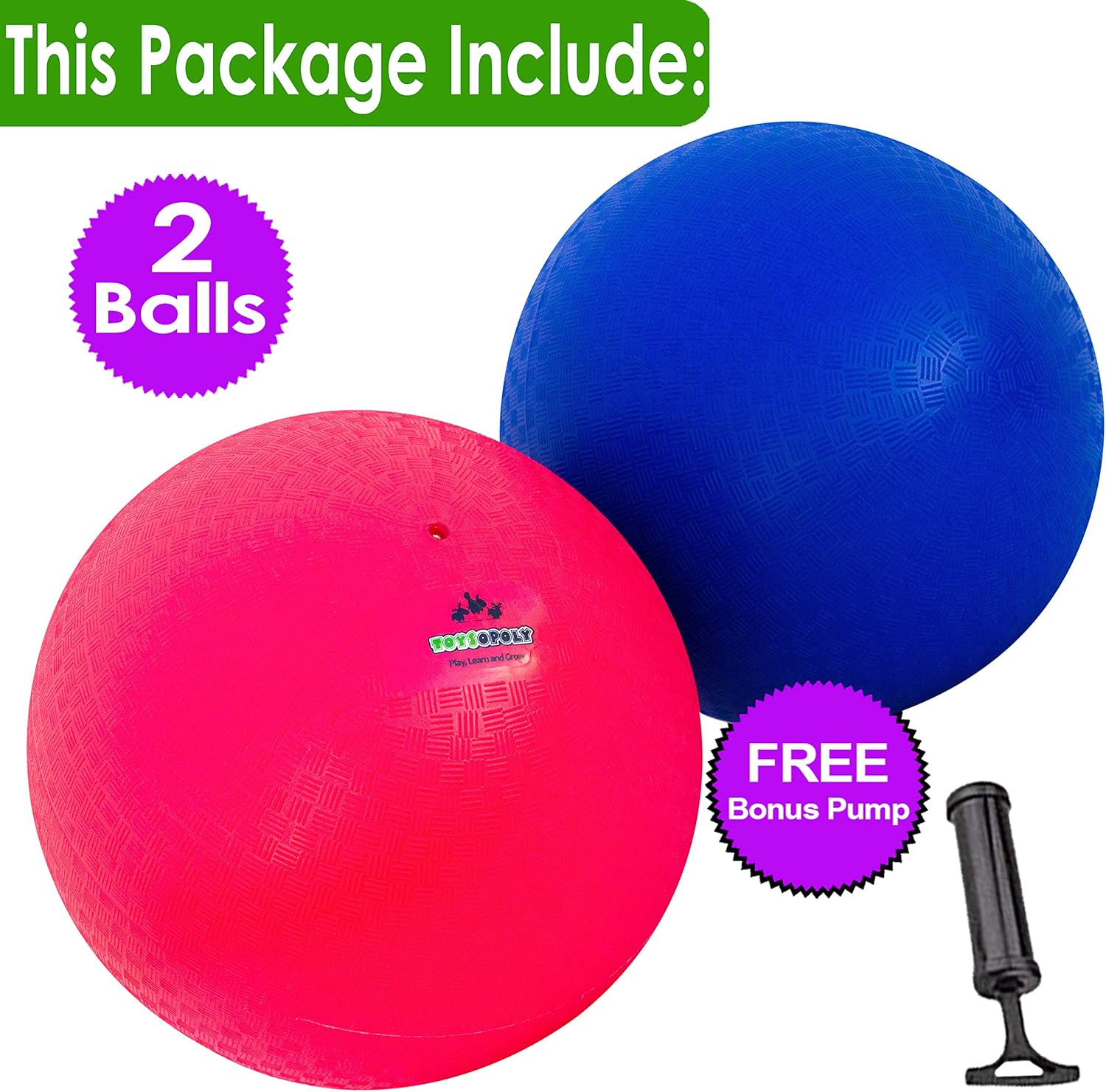 Premium Playground Balls 13 inch Best Bouncy Dodge Ball, Handball, Kickball Four Square for Boys Girls Adults. Exercise Yoga Balls Workout Therapy Fitness Pilates Balance + Pump : Sports & Outdoors
